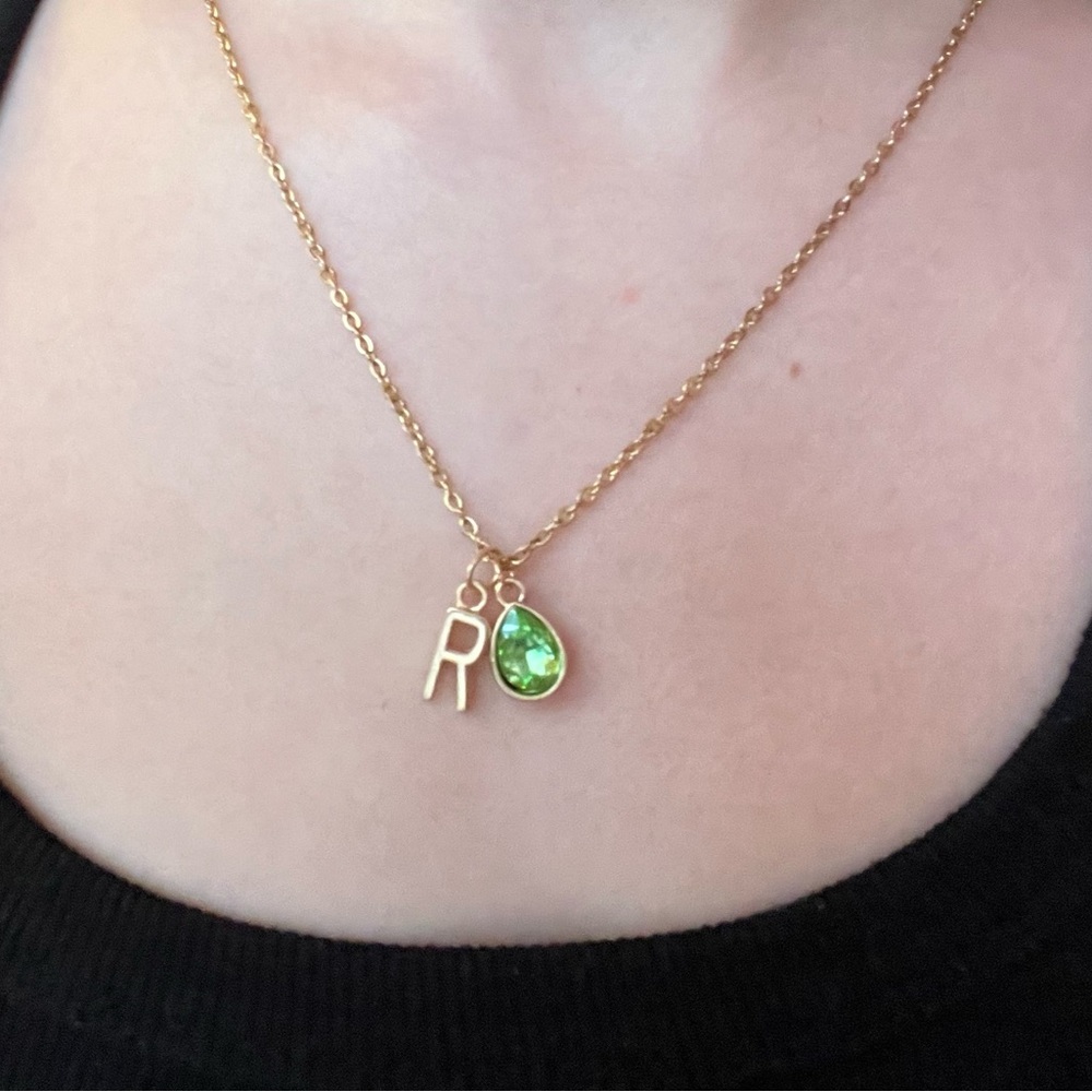 Gold Initial Necklace with Birthstone - CUSTOM MADE!! Can do any initial/stone!